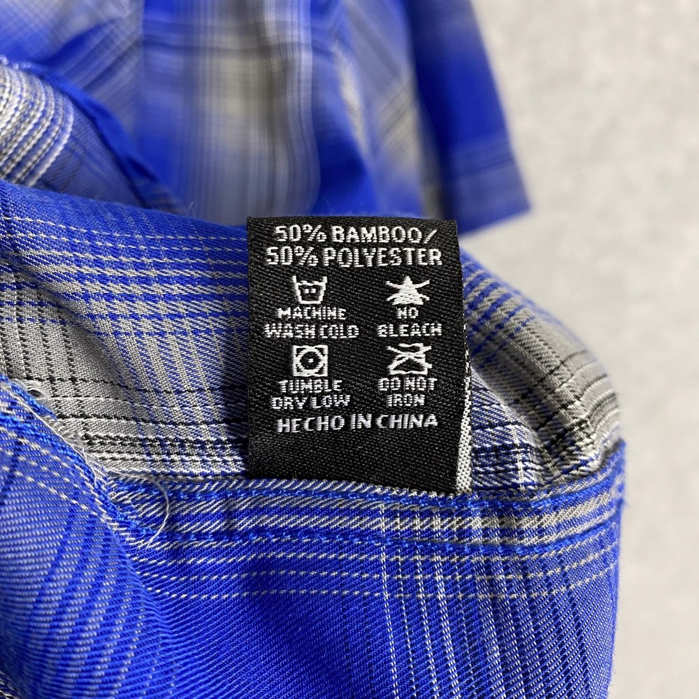DIXXON Shirt Mens L Blue Plaid Ocean Blvd Bamboo Short Sleeve - Picture 5 of 8